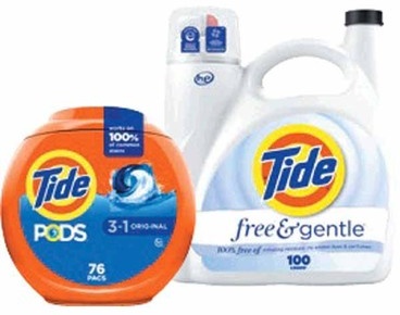 Any 1 Tide Liquid Laundry Detergent 117–142-oz or 148-oz, Pods 76-ct. or Power Pods 45-ct.
