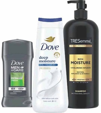 Any 3: Axe, Dove, Dove Men+Care, Degree, Nexxus, Tresemmé, Schmidt's, Shea Moisture or Vaseline