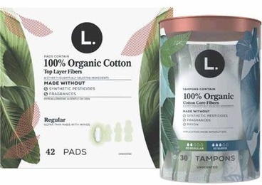 L. Pads 36 or 42-ct., Liners 100-ct. or Tampons 25–30-ct.