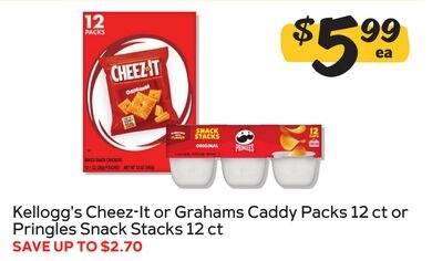 Kellogg's Cheez-It or Grahams Caddy Packs 12 ct or Pringles Snack Stacks 12 ct