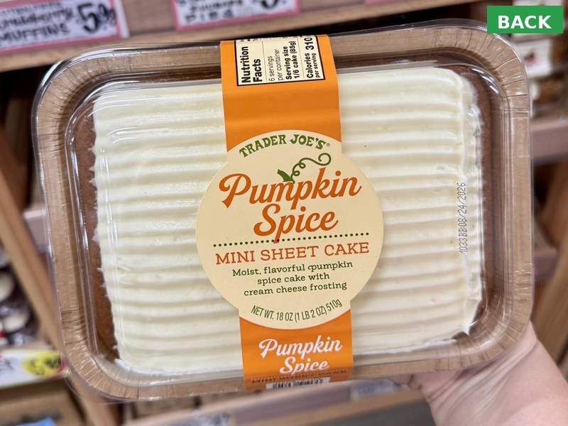 Trader Joe's Pumpkin Spice Mini Sheet Cake - BACK