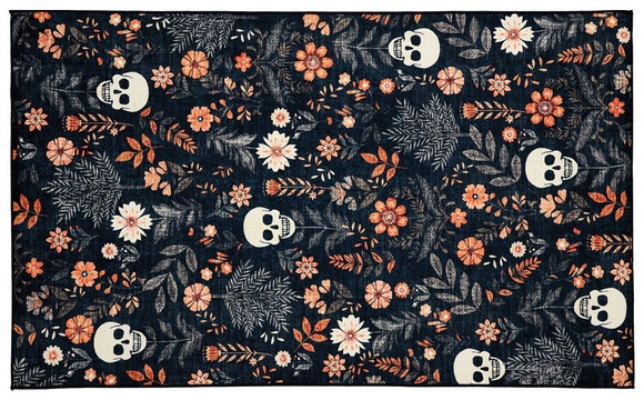The Halloween Collection 3 x 5 Crystal Print Rug - Skulls & Flwrs