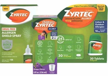 Zyrtec 24–35-ct., Benadryl 100-ct., Children's Zyrtec 24-ct. or 8-oz or Zyrtec Allergen Shield 100