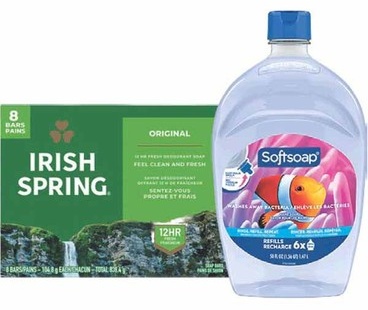 Softsoap Liquid Hand Soap Refills 50-oz or Irish Spring Bar Soap 8-ct.