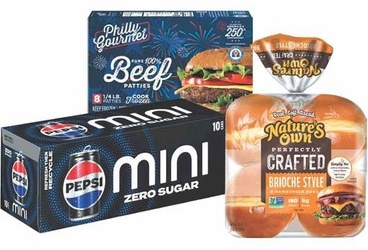 Any 1 Pepsi 10-pk. 7.5-oz Mini Cans and Any 1 Philly Gourmet 1.5–2-lb Burgers and 1 Nature's Own