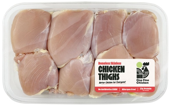 One Fine Chicken Family Pack Antibiotic Free Boneless Skinless Chicken Thighs -