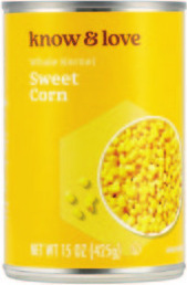 Know & Love Canned Corn, Green Beans, Variety Beans, Diced Tomatoes or Tomato Sauce