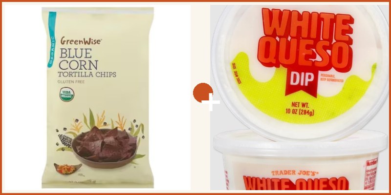 Trader Joe's pairing: Organic Blue Corn Tortilla Chips + White Queso Dip
