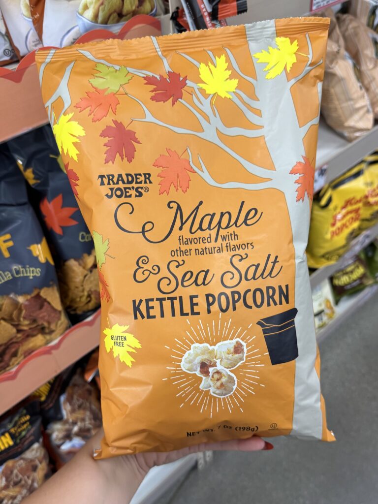Trader Joe’s Maple & Sea Salt Kettle Popcorn for fall 2026