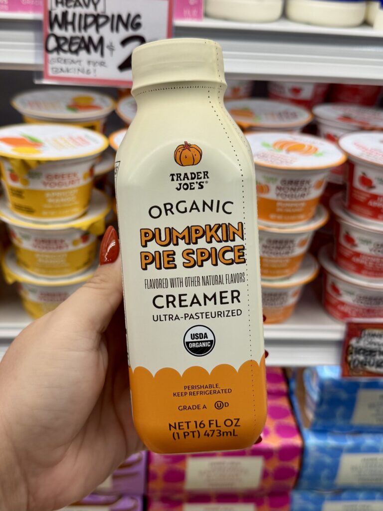 Trader Joe’s Organic Pumpkin Pie Spice Creamer for fall 2026