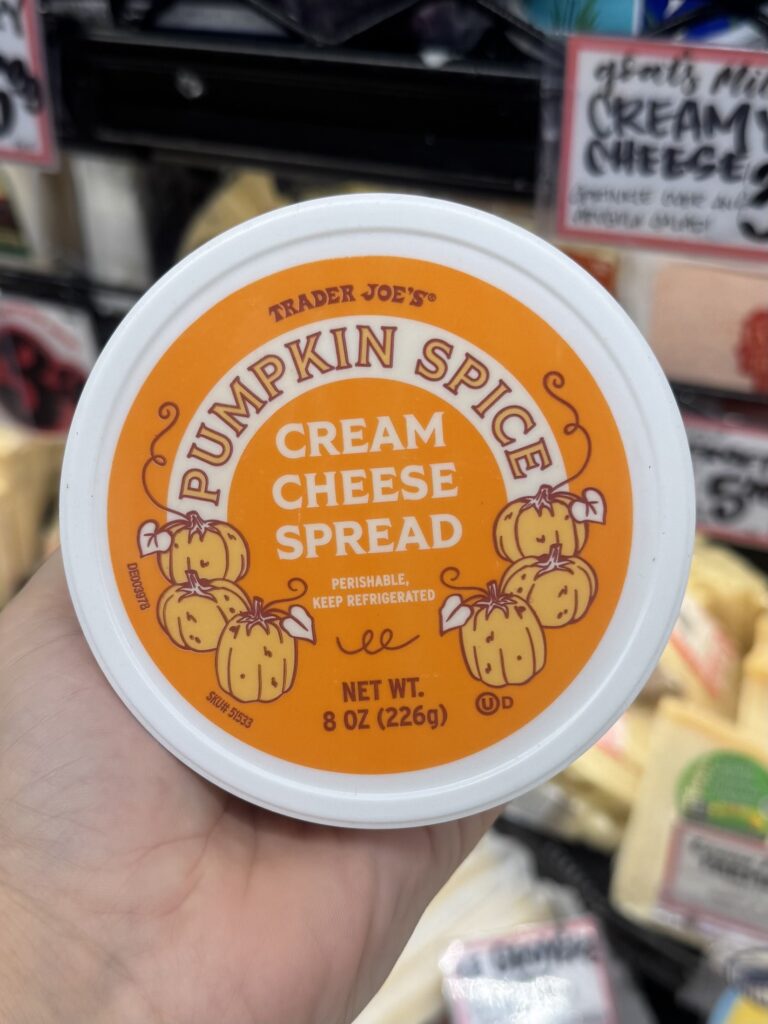 Trader Joe’s Pumpkin Spice Cream Cheese Spread for fall 2026
