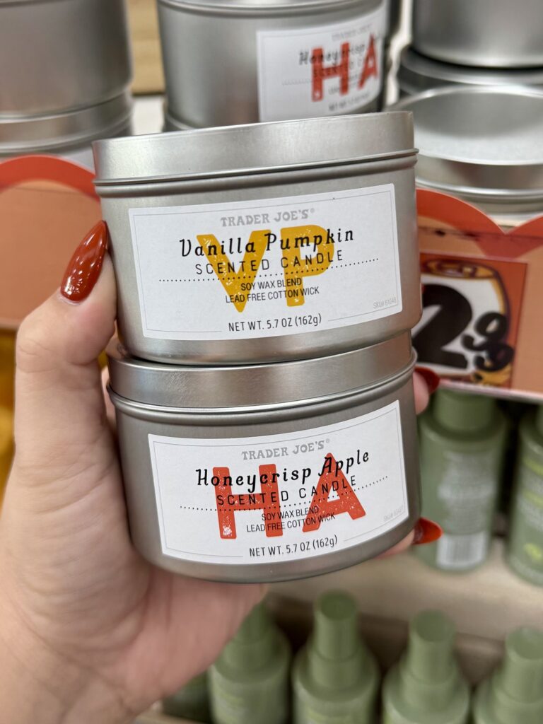 Trader Joe’s Vanilla Pumpkin & Honeycrisp Apple Scented Candles for fall 2026