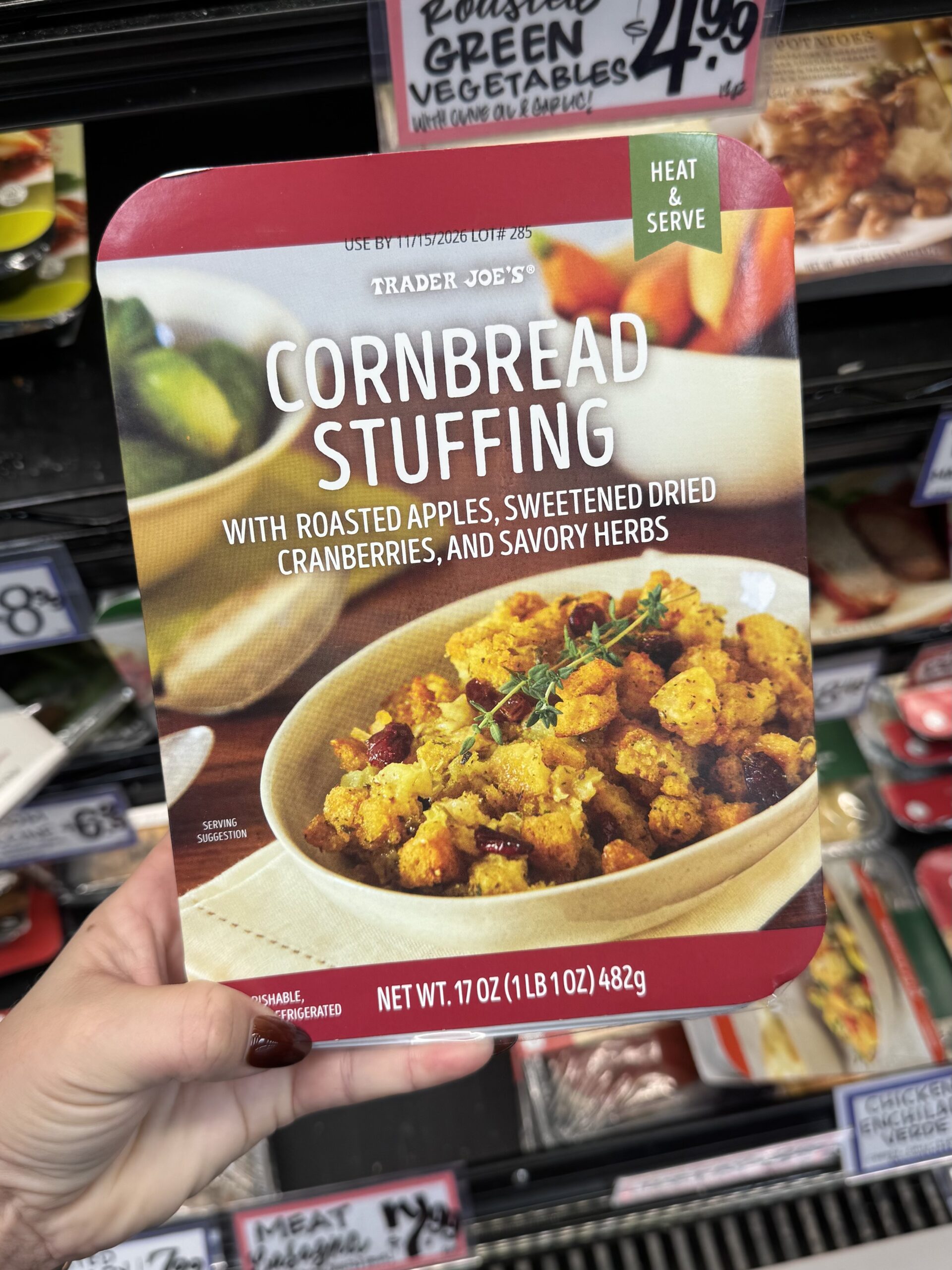 Cornbread Stuffing with Roasted Apples and Dried Cranberries at Trader Joe's