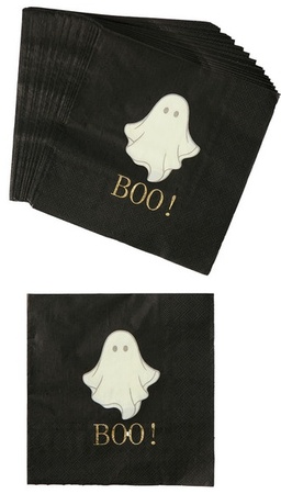 Halloween Paper Napkins - Black w/ Boo ghost