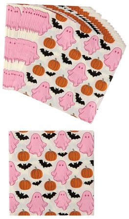 Halloween Paper Napkins - Pink ghost, bat