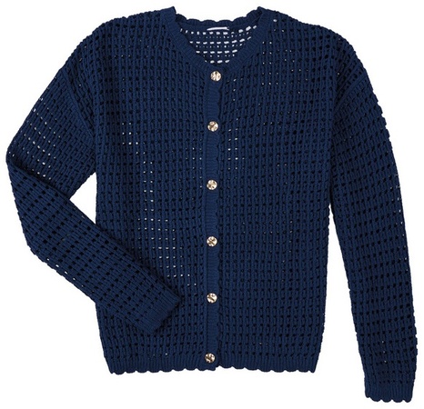 Serra L Crochet Button Cardigan - Navy