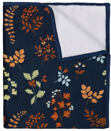 Kirkton House Velvet Plush Sherpa Throw - Navy Leaves