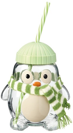 Merry Moments Figurine Glass Sipper - Penguin - Green