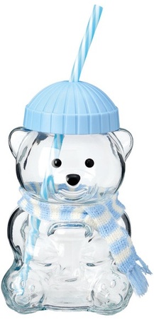 Merry Moments Figurine Glass Sipper - Bear - Blue