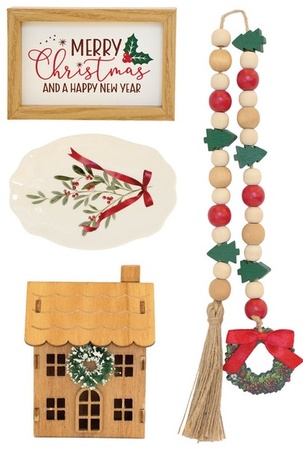 Merry Moments Holiday Tray Objects - Wood Cabin