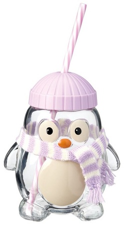 Merry Moments Figurine Glass Sipper - Penguin - Purple