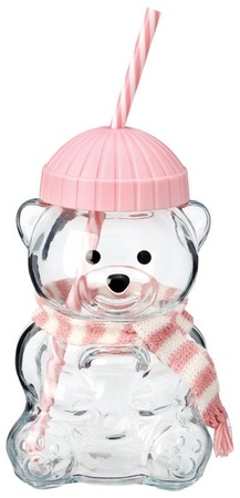 Merry Moments Figurine Glass Sipper - Bear - Pink
