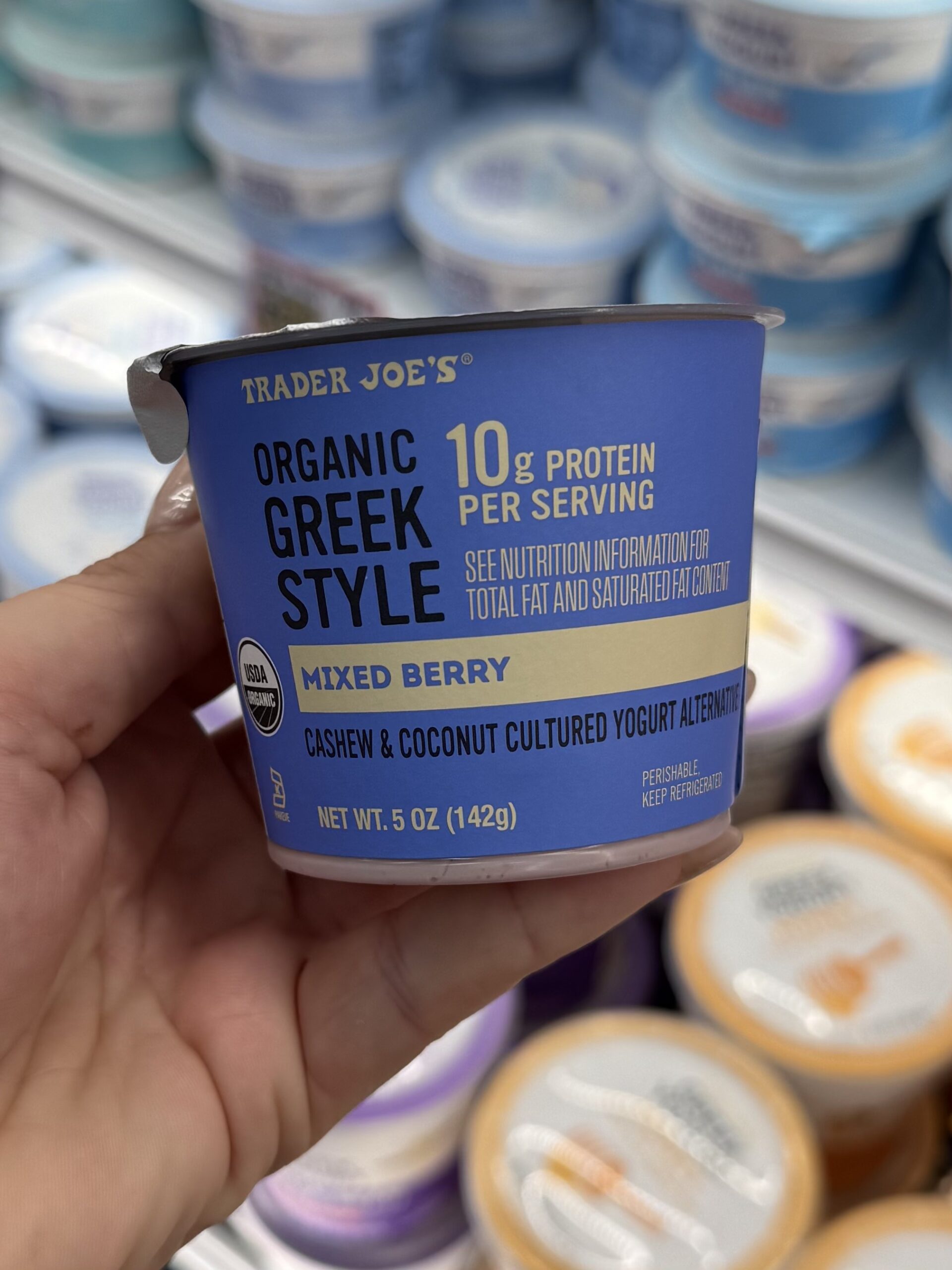Trader Joe's Organic Greek Style Mixed Berry Cashew & Coconut Cultured Yogurt Alternative - in store