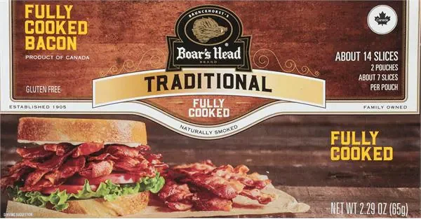 Boar's Head Naturally Smoked Traditional Bacon, Fully Cooked