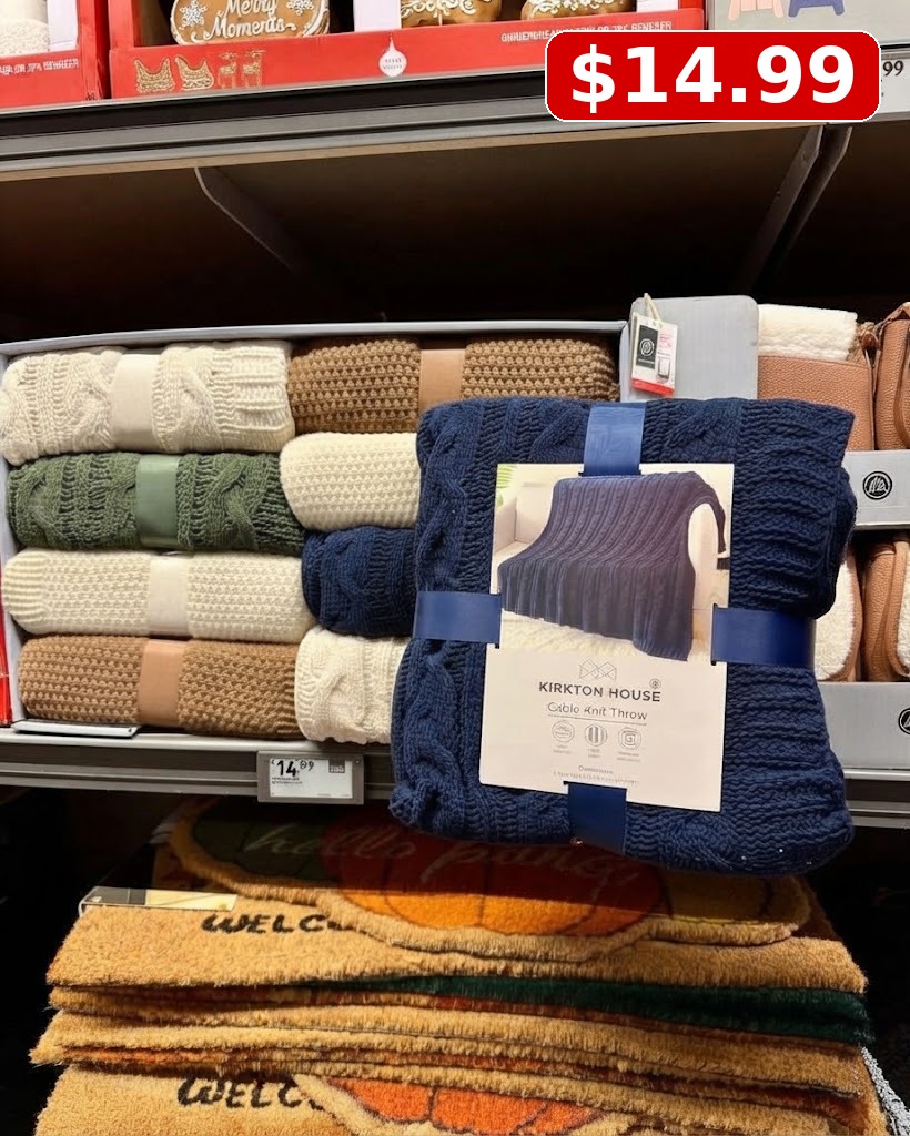 Kirkton House Brown Honeycomb Cable Knit Throw