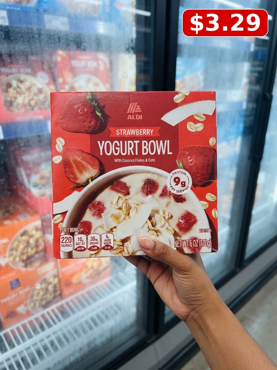 ALDI Strawberry Yogurt Bowl with Coconut Flakes & Oats